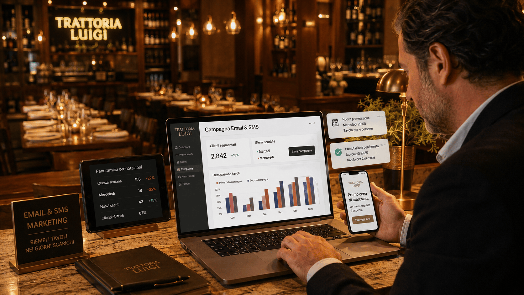 Email e SMS marketing per ristoranti: come riempire i tavoli nei giorni scarichi con i dati delle prenotazioni